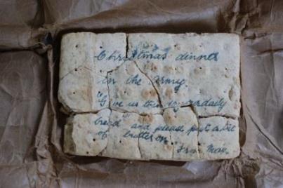 An 111 year old biscuit with a festive war-time message on