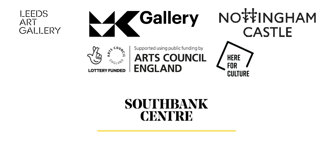 Leeds Art Gallery, MK Gallery, Nottingham Castle, Arts Council England, Here for Culture and Southbank Centre logos