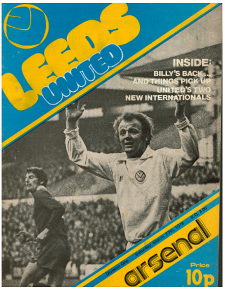 A black and white cover of Leeds United magazine for 10p