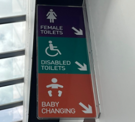 Signs for female toilets, disabled toilets and baby changing