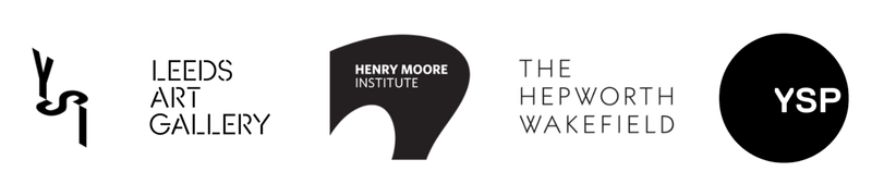 Logos for Yorkshire Sculpture International, Leeds Art Gallery, Herny Moore Insititue, The Hepworth Wakefield and Yorkshire Sculpture Park