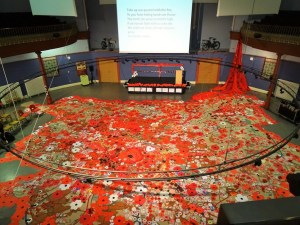 The Broderick Hall filled with handmade poppies