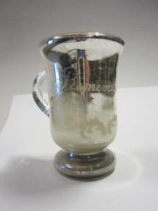 Silvered glass mug etched with 'Remember Me' c.1900