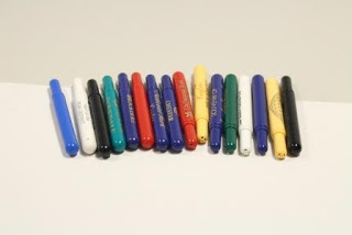 The author's personal collection of compact plastic biros, c.1985
