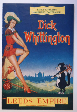 Colourful programme cover showing Dick Whittington and his cat