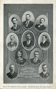 A black and white photograph of lots of different portraits of labour candidates