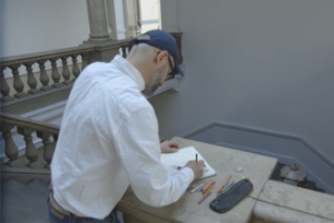 Lothar Götz sketching his design for the Victorian staircase.