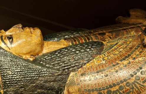 Golden Egyptian mummy sarcophagus