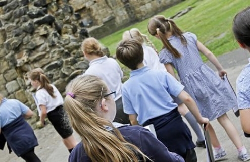 Schoolchildren in Kirkstall Abbey
