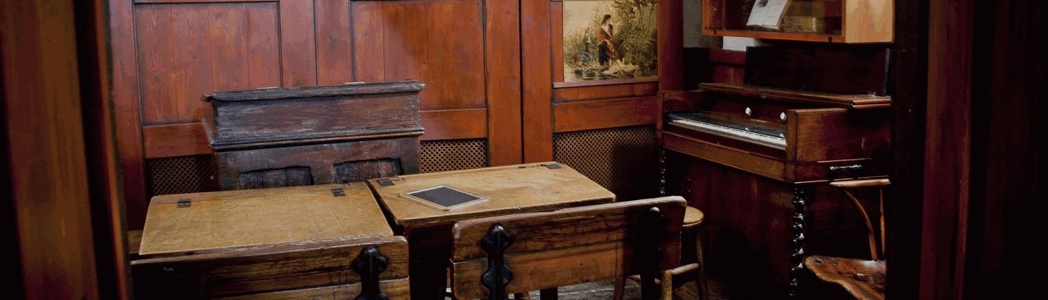 Victorian school desk, chair and piano
