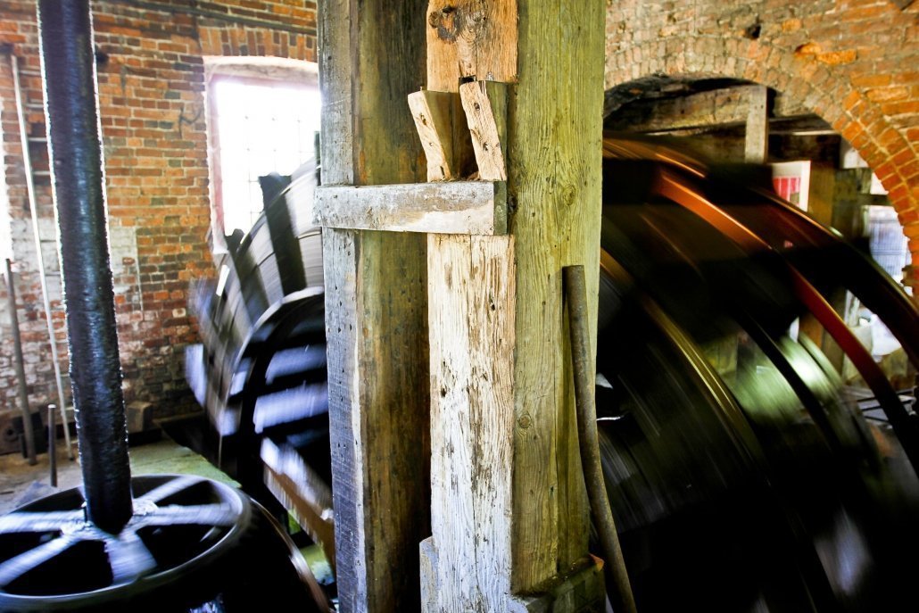Large mill wheel in motion