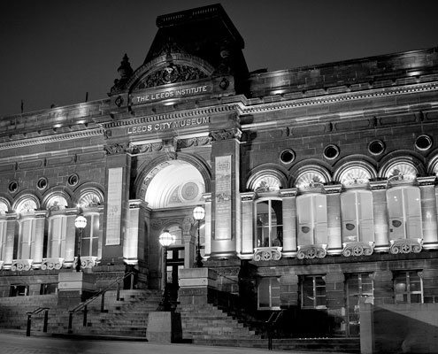 Leeds City Museum Exterior in black and white