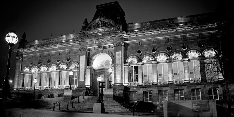 Leeds City Museum Exterior in black and white