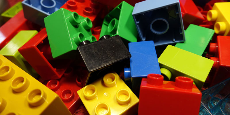 Brightly coloured Lego building blocks