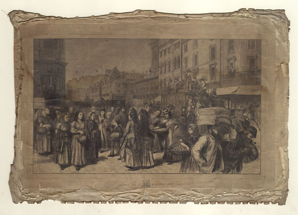 A drawing of Leeds on a Market Day, 1872.