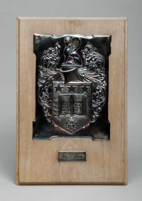 Silver plaque presented by Leeds University students to Thomas James Hoggett in 1906. He taught at both the University of Leeds and the Leeds City School of Music.