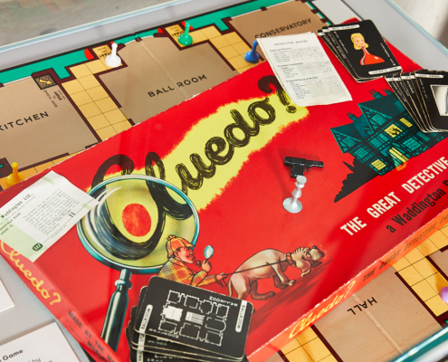 A Cluedo board game entitled 'The Great Detective Game' on display in a museum
