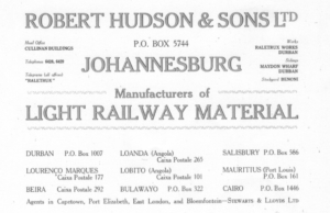 A black and white printed advert for Robert Hudson & Sons Ltd, Johahnnesburg