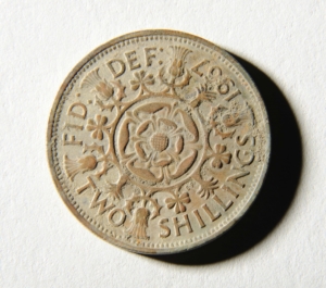 A florin or 2 shilling coin