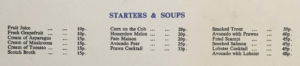 A menu showing starters and soups