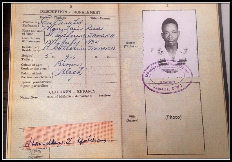 A photograph of Headley Golding's passport, courtesy of Joe Williams