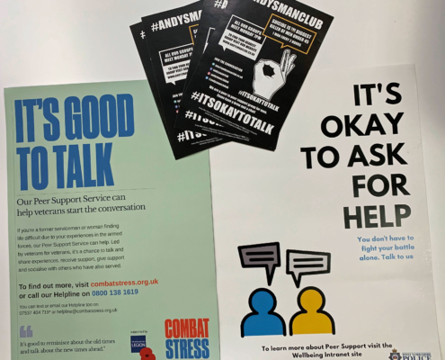 A selection of posters from local organisations illustrating the importance of talking to promote positive mental health