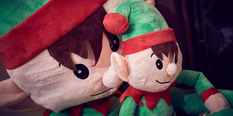 Two soft toy elves at Abbey House Museum