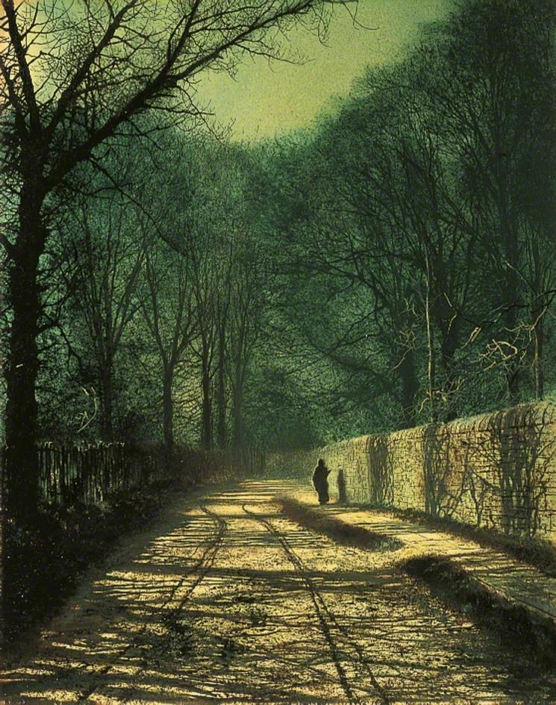 Grimshaw, John Atkinson, 1836-1893; Tree Shadows on the Park Wall, Roundhay, Leeds