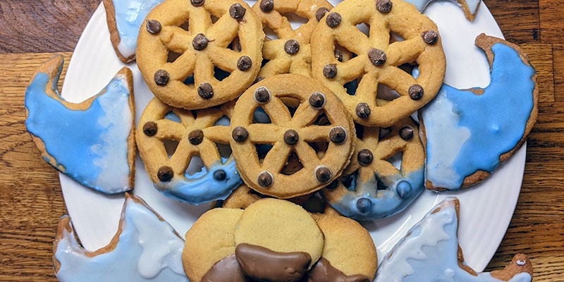 Homemade biscuits shaped like waterwheels