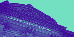 Leeds City Museum in violet and mint duo tone.