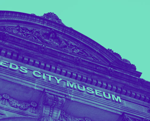 Leeds City Museum in violet and mint duo tone.