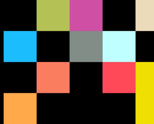 Coloured blocks on a black background