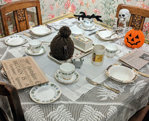 A Halloween table set-up at Thwaite House