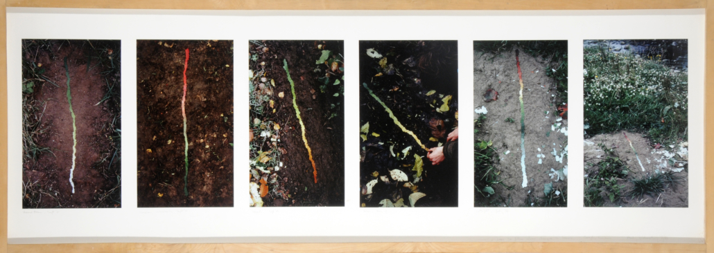 Goldsworthy photographs in a light wood frame