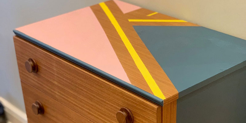Chest of drawers that have been upcycled with a different coloured painted top