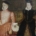 An oil painting portrait of Lord Darnley and Mary Queen of Scots. Mary is wearing black and has her hand on Darnley's arm. Darnley is wearing red, and has red hair under his cap and feather.