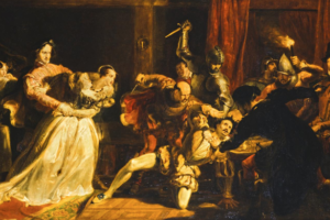 An oil painting showing the murder of David Rizzio