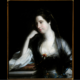 A painting of Frances, Lady Irwin by Joshua Reynolds. She is leaning her elbow on a book and looking into the distance.