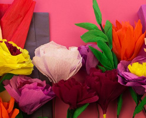 Flowers made from colourful crepe paper