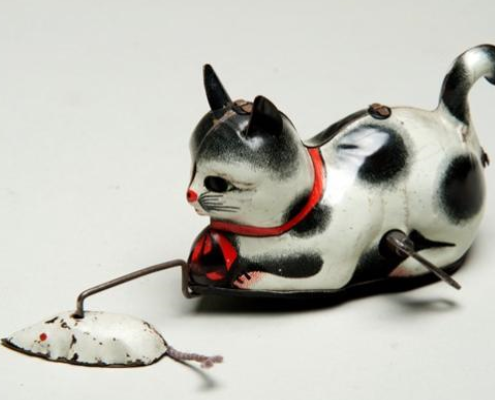 a ceramic cat and mouse
