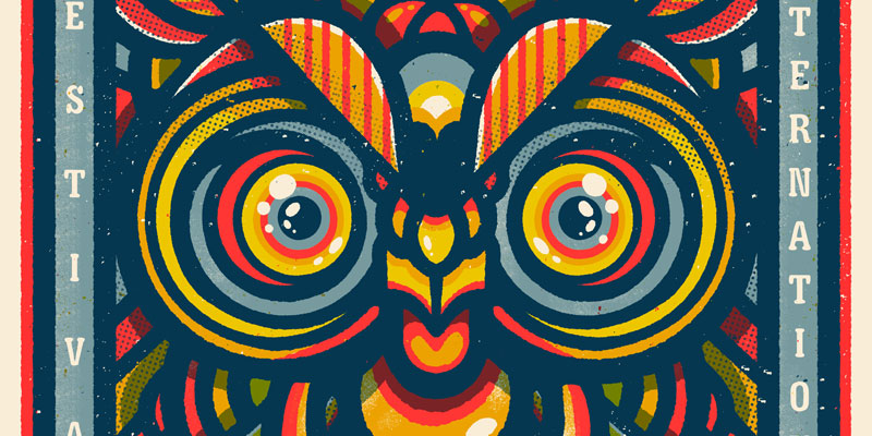 Leeds International Beer Festival poster crop with owl eyes in different colours