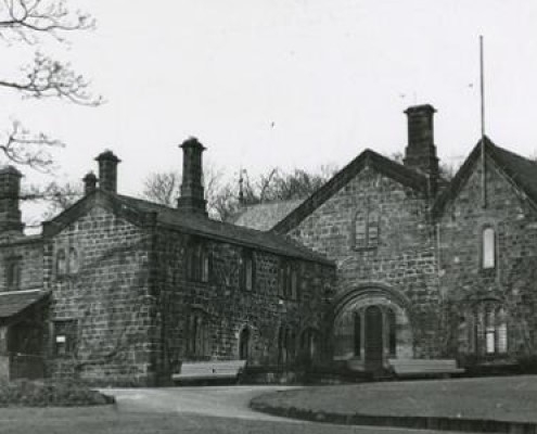 Black and white photograph of abbey house museum