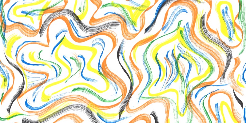 abstract artwork with yellow, orange, blue, green lines