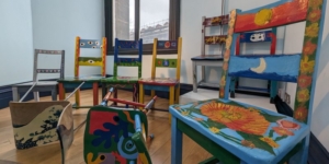 brightly painted chairs