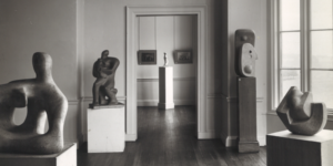 black and white photograph of sculptures on display at Temple Newsam