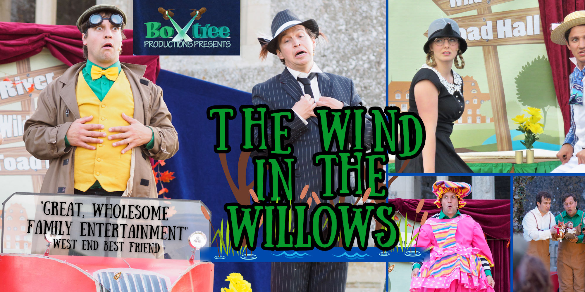 The Wind in the Willows with images of the actors during a performance