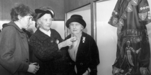 Leonora Cohen and fellow suffragettes visit an exhibition at Abbey House Museum.