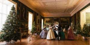 The Picture Gallery at Temple Newsam dressed for Christmas with traditional dancers.